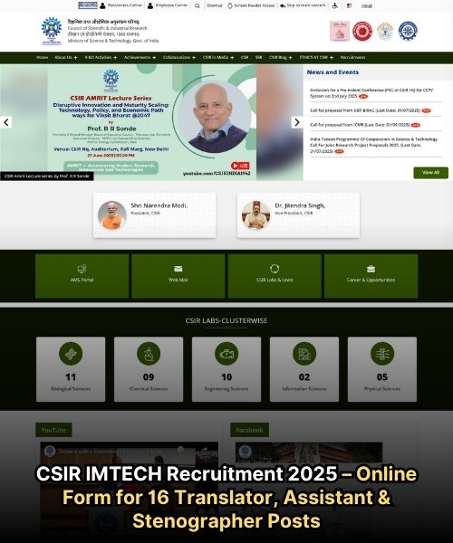 CSIR IMTECH Recruitment 2025 – Online Form for 16 Translator, Assistant & Stenographer Posts