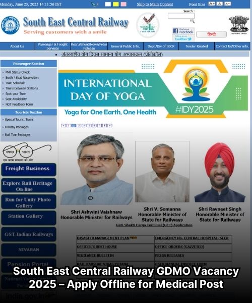 South East Central Railway GDMO Vacancy 2025 – Apply Offline for Medical Post