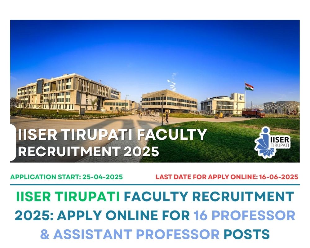 IISER Tirupati Faculty Recruitment 2025: Apply Online for 16 Professor & Assistant Professor Posts