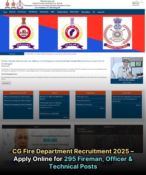 CG Fire Department Recruitment 2025 – Apply Online for 295 Fireman, Officer & Technical Posts
