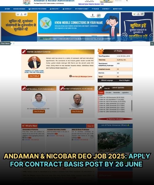 Andaman & Nicobar DEO Job 2025: Apply for Contract Basis Post by 26 June