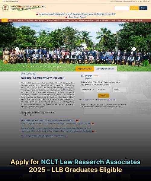 Apply for NCLT Law Research Associates 2025 – LLB Graduates Eligible
