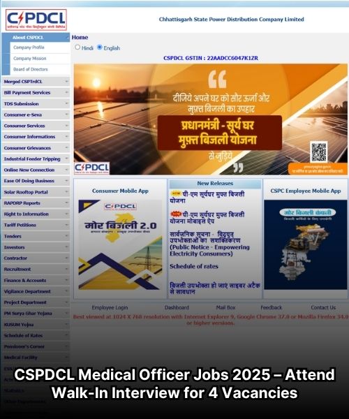 CSPDCL Medical Officer Jobs 2025 – Attend Walk-In Interview for 4 Vacancies