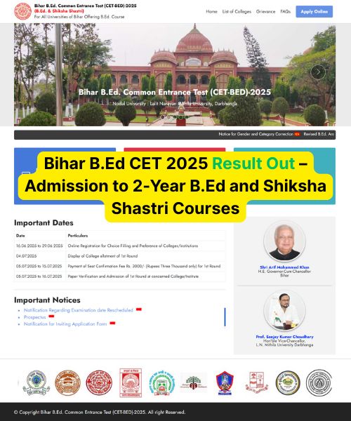Bihar B.Ed CET 2025 Result Out – Admission to 2-Year B.Ed and Shiksha Shastri Courses