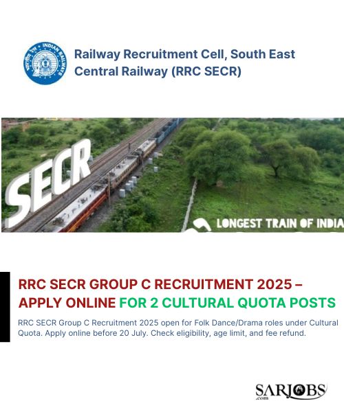 RRC SECR Group C Recruitment 2025 – Apply Online for 2 Cultural Quota Posts