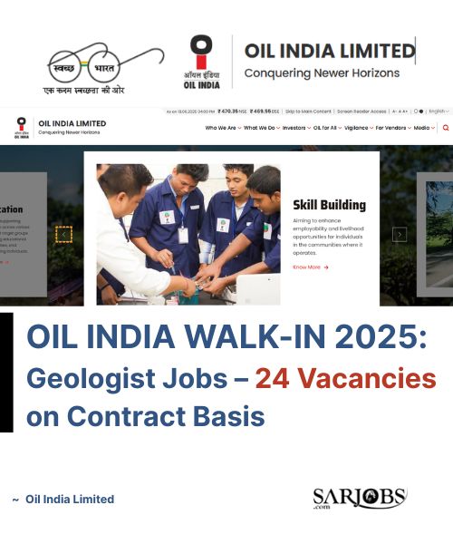 Oil India Walk-In 2025: Geologist Jobs – 24 Vacancies on Contract Basis