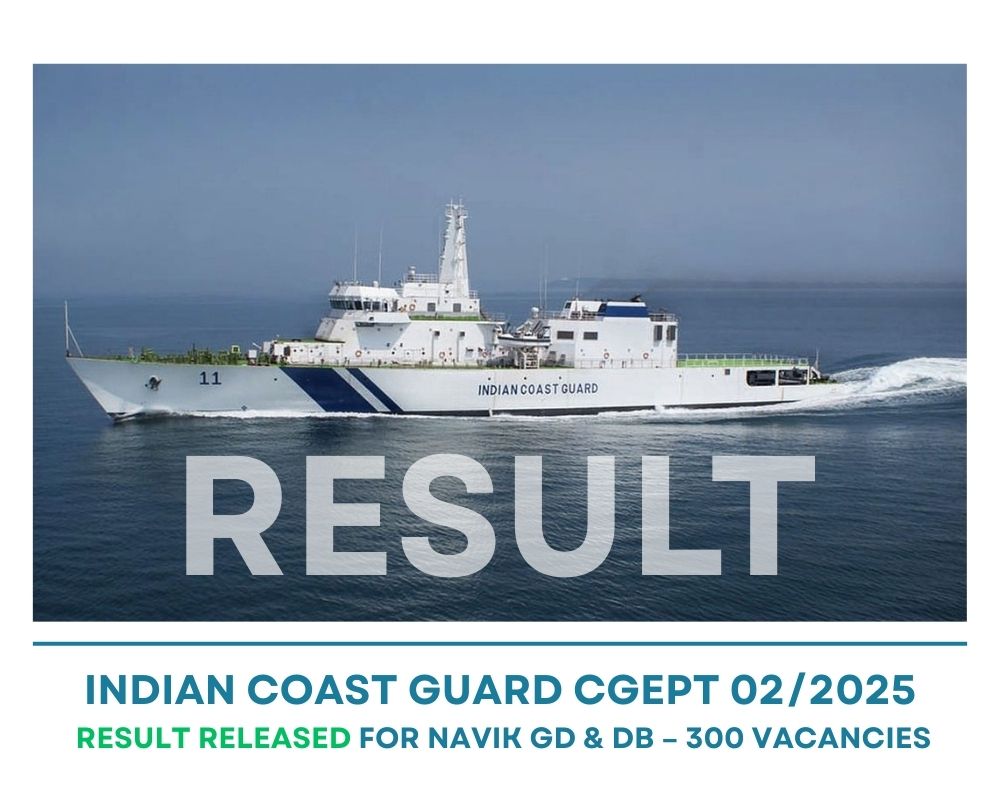Indian Coast Guard CGEPT 02/2025 Result Released for Navik GD & DB – 300 Vacancies