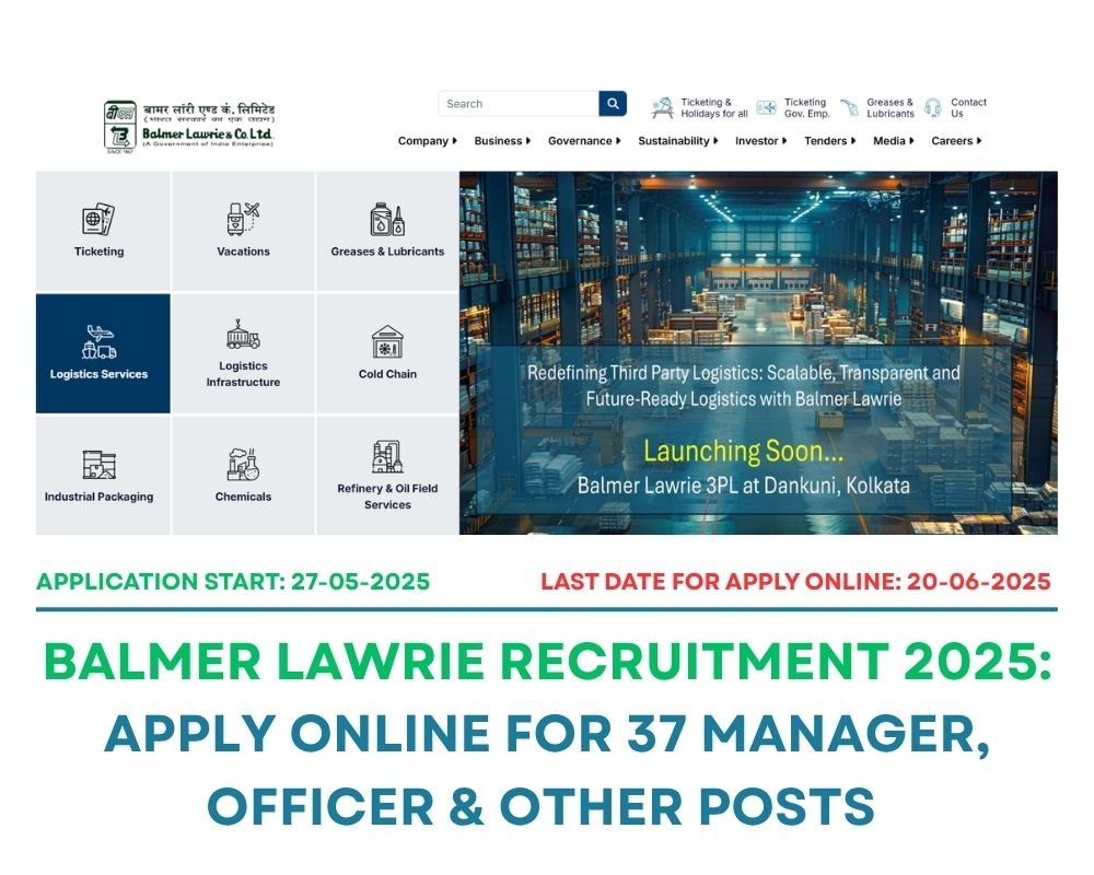 Balmer Lawrie Recruitment 2025: Apply Online for 37 Manager, Officer & Other Posts by 20 June